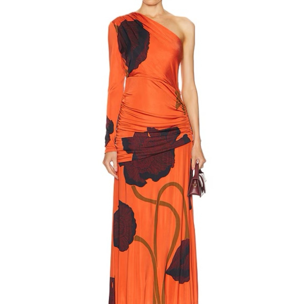 Johanna Ortiz Orange and Black Floral Maxi Dress nwt 8 Brisa Beduina